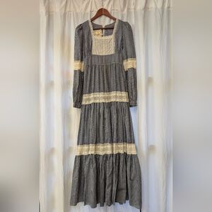 Vintage Gunne Sax Blue and Cream Gingham Long Sleeve Dress